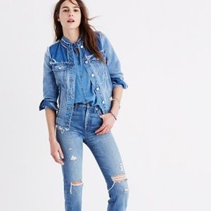 Madewell Distressed Collarless Denim Jacket